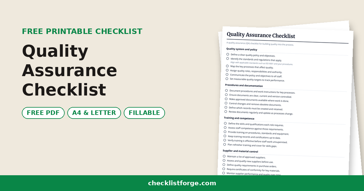 Quality Assurance Checklist