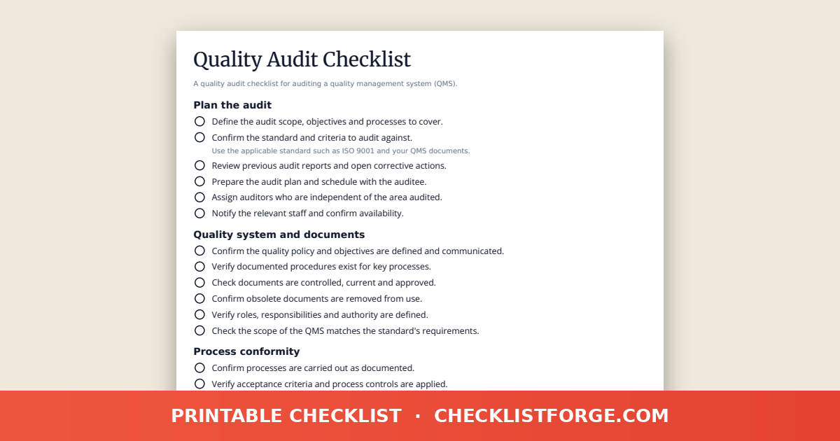 Quality Audit Checklist
