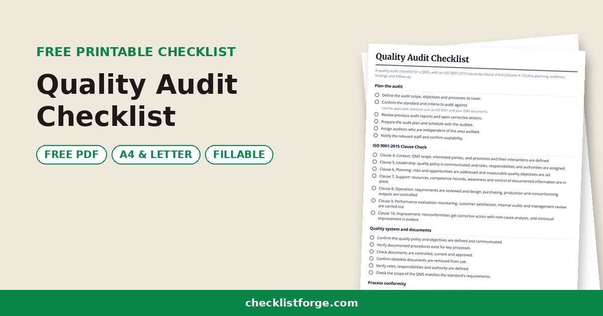 Quality Audit Checklist