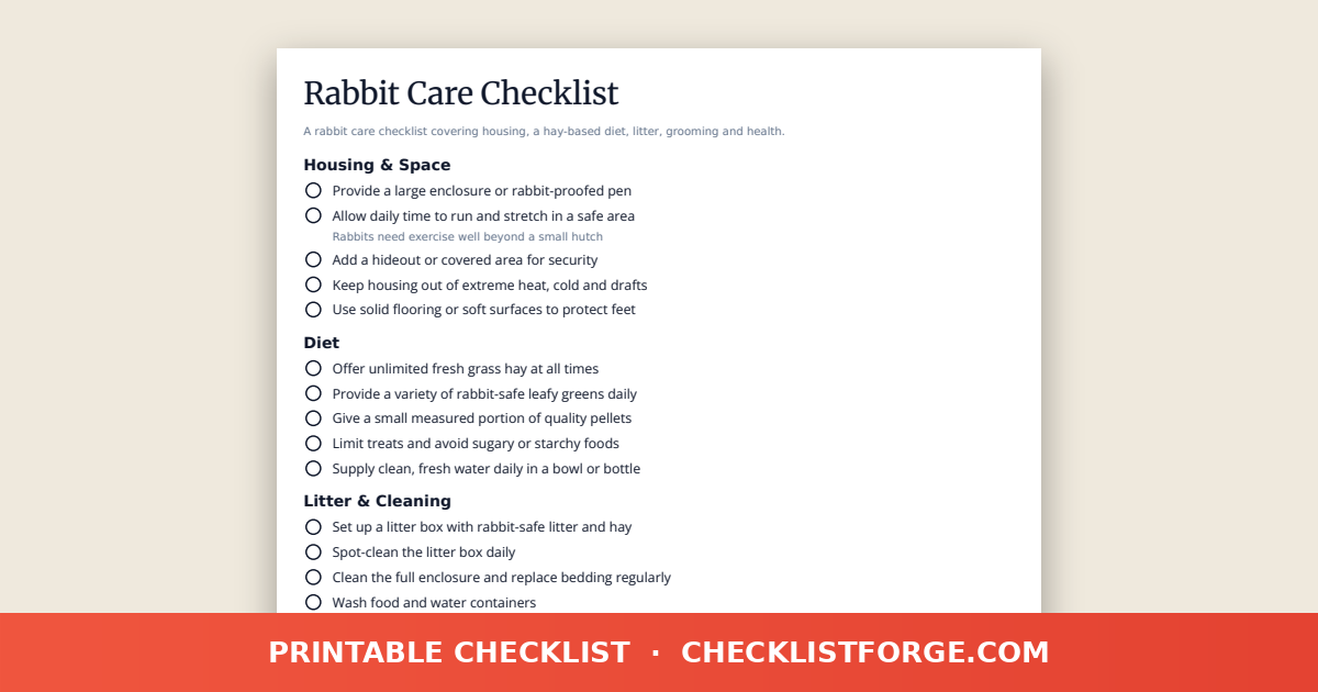Rabbit Care Checklist