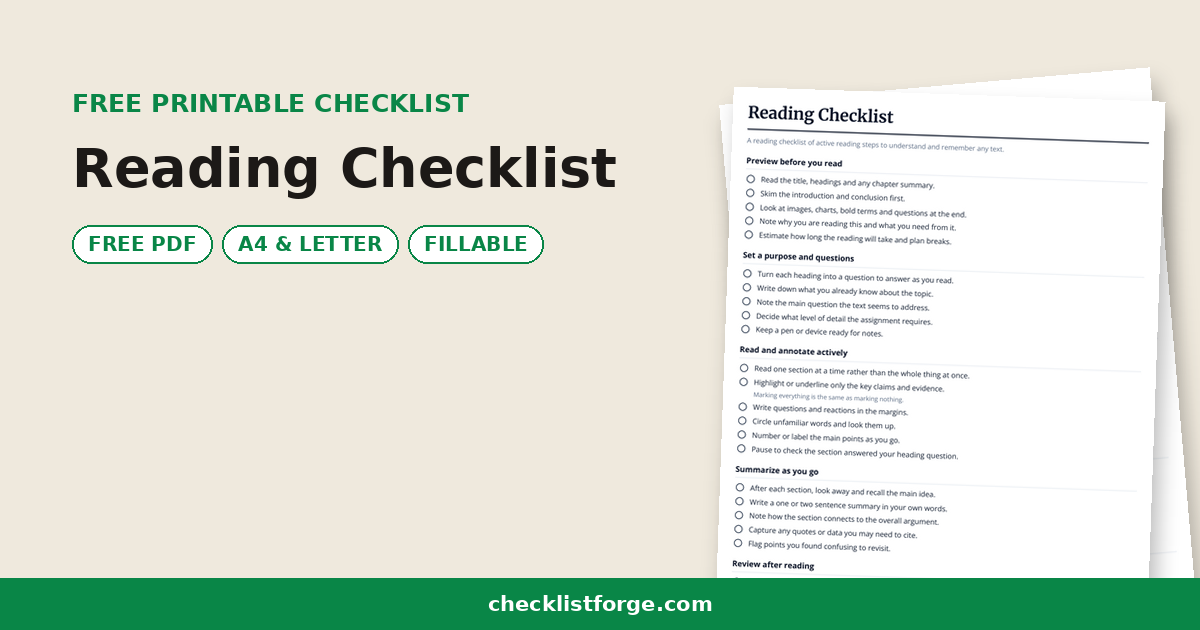 Reading Checklist