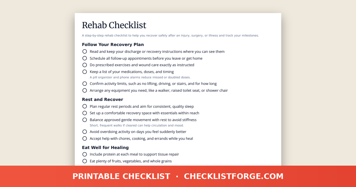 Rehab Checklist