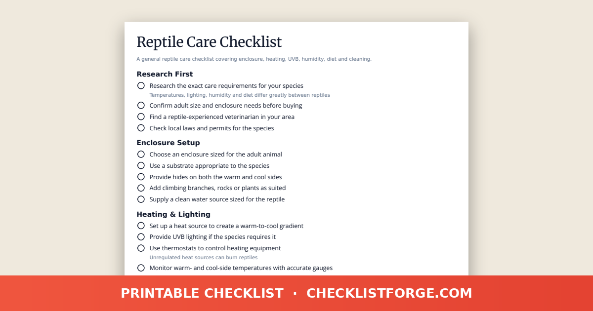 Reptile Care Checklist
