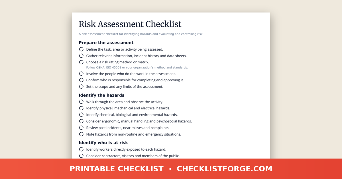 Risk Assessment Checklist