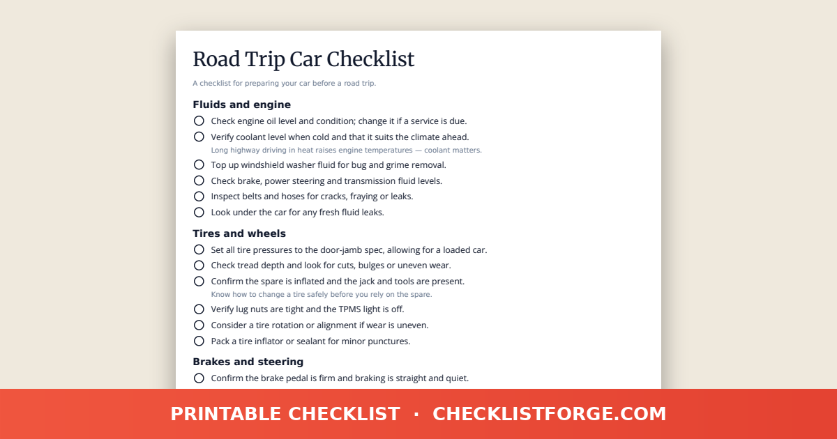 Road Trip Car Checklist