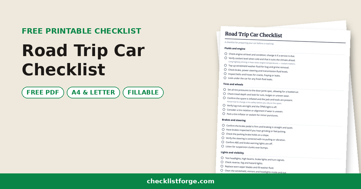 Road Trip Car Checklist