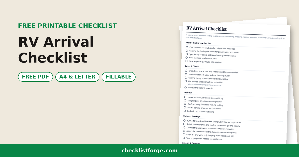 RV Arrival Checklist