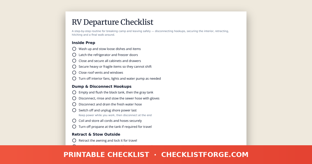 RV Departure Checklist