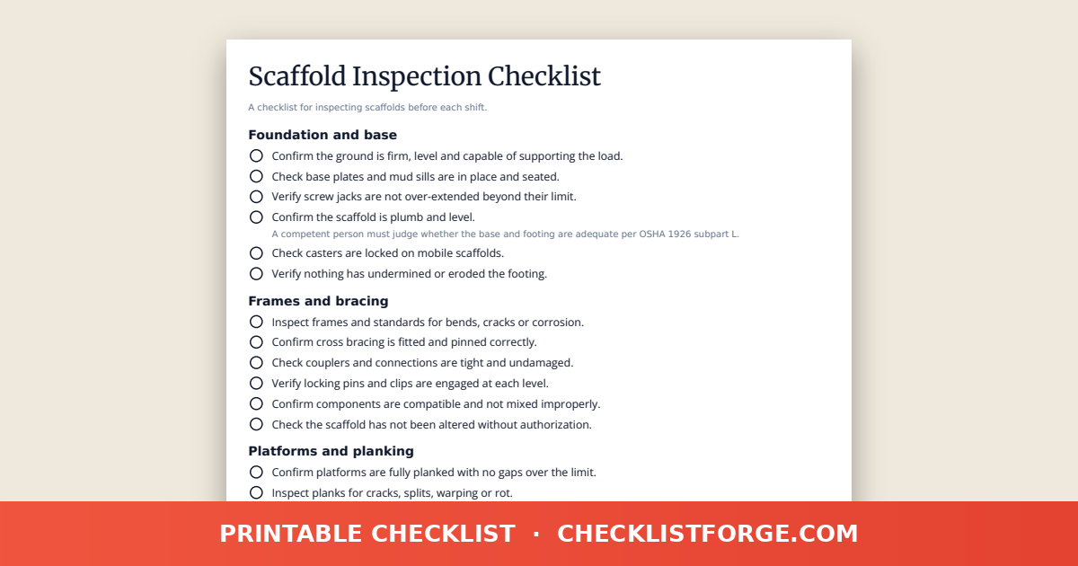 Scaffold Inspection Checklist