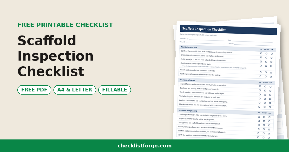 Scaffold Inspection Checklist