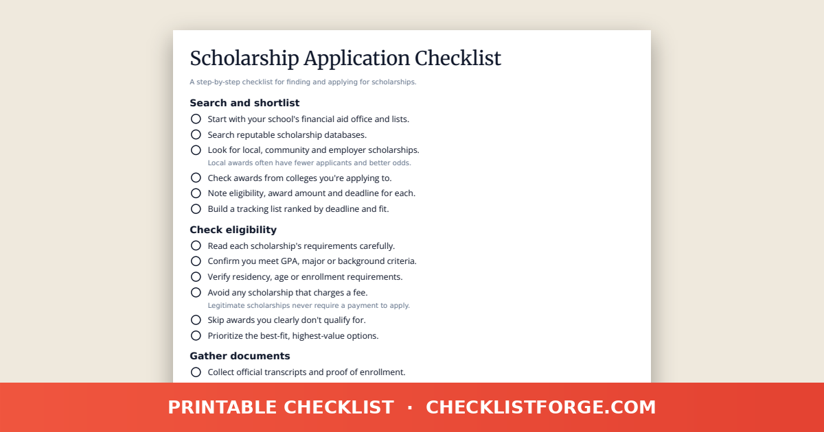 Scholarship Application Checklist