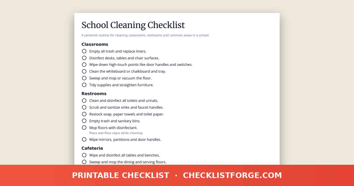 School Cleaning Checklist