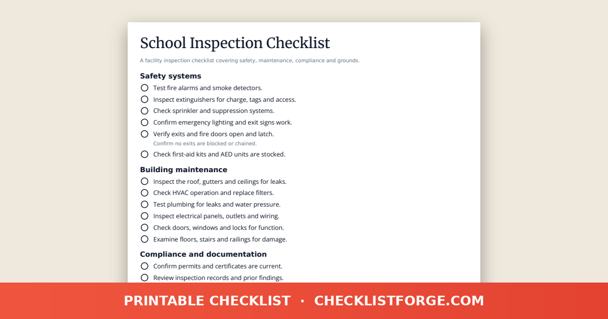 School Inspection Checklist