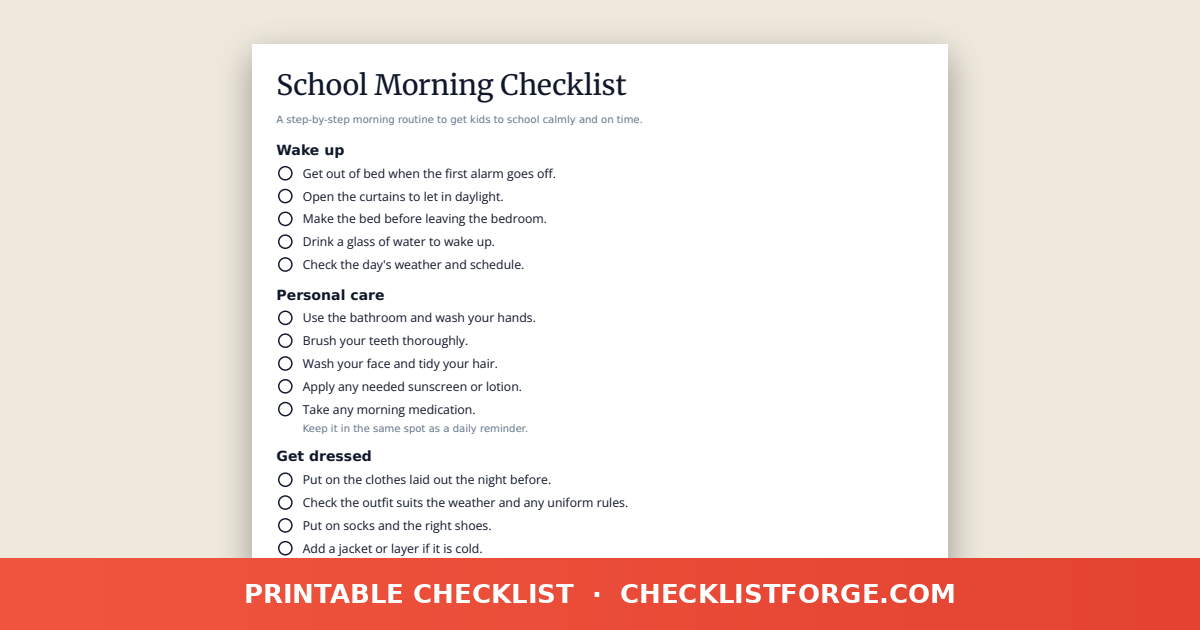 School Morning Checklist