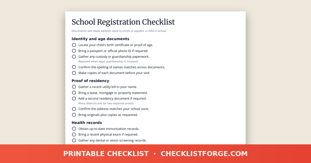 School Registration Checklist