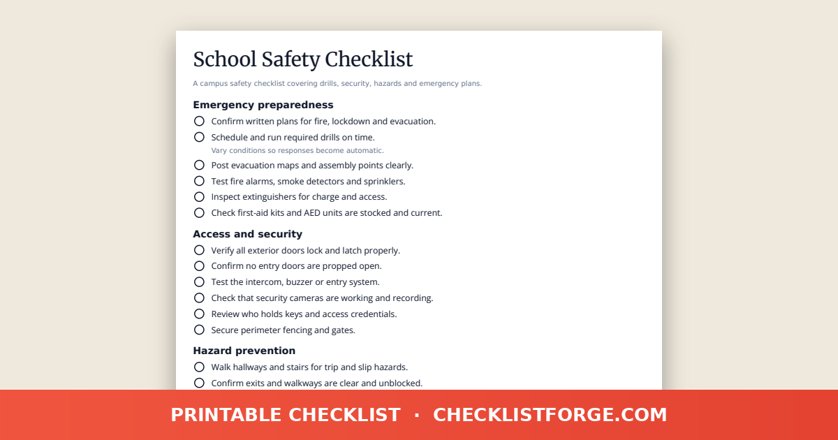 School Safety Checklist