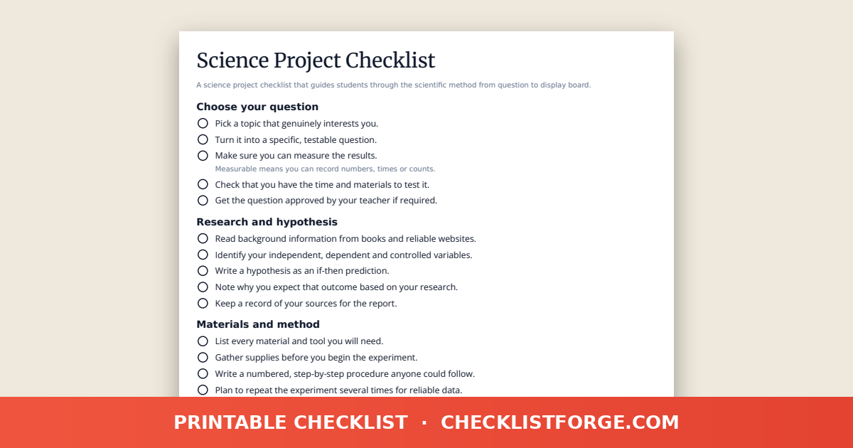 Science Project Checklist