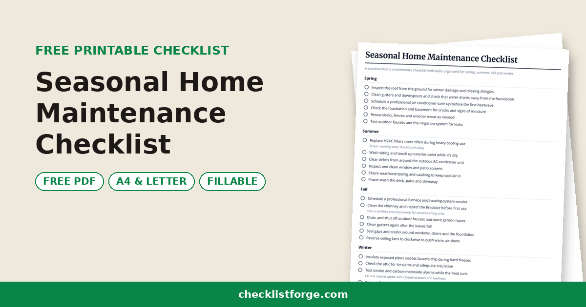 Seasonal Home Maintenance Checklist