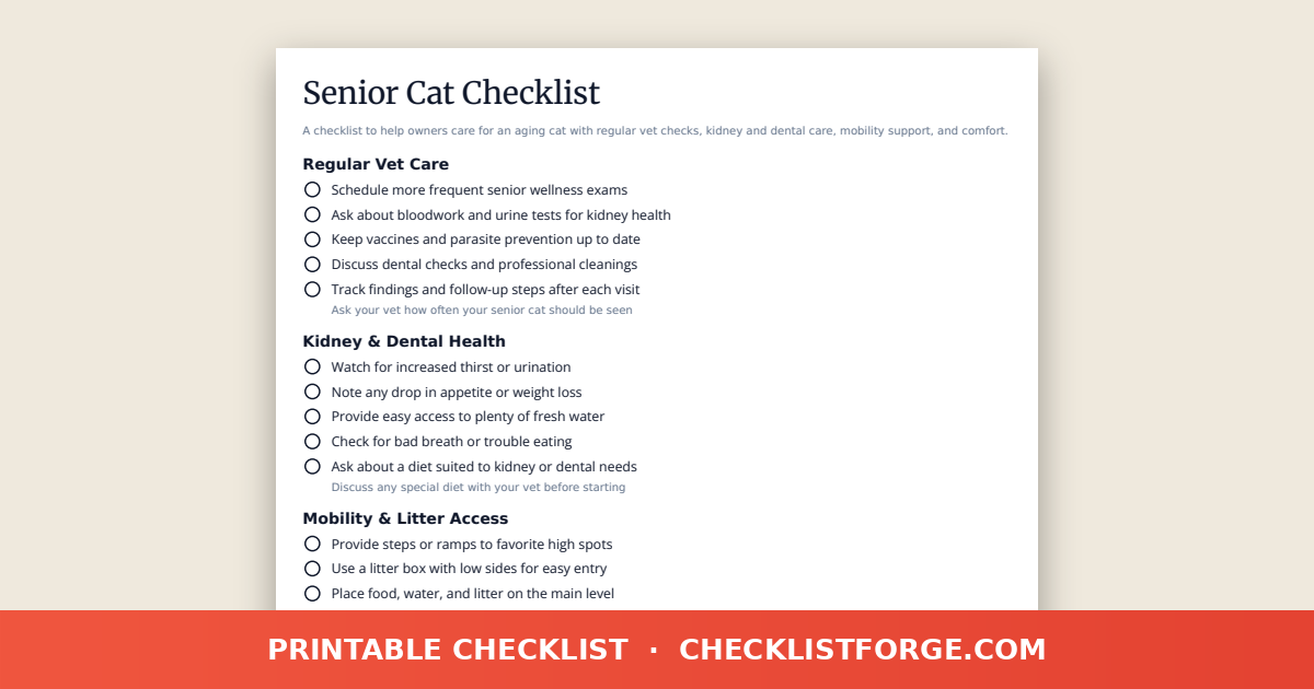 Senior Cat Checklist