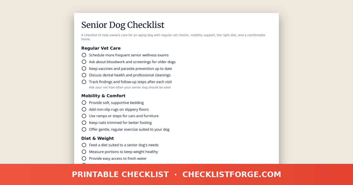 Senior Dog Checklist