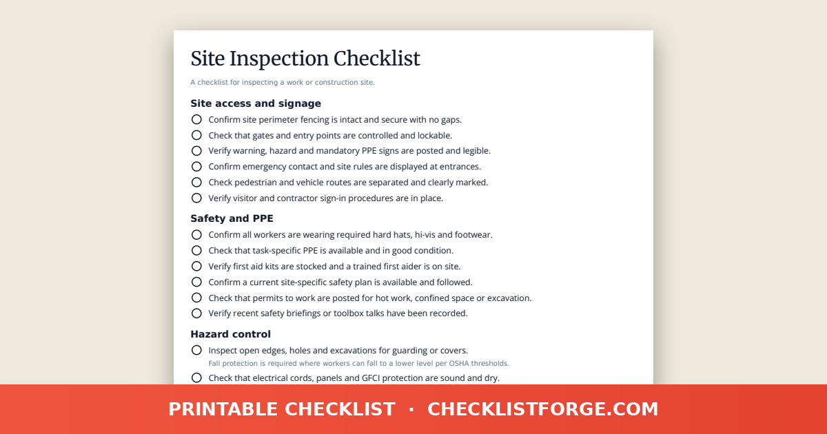 Site Inspection Checklist