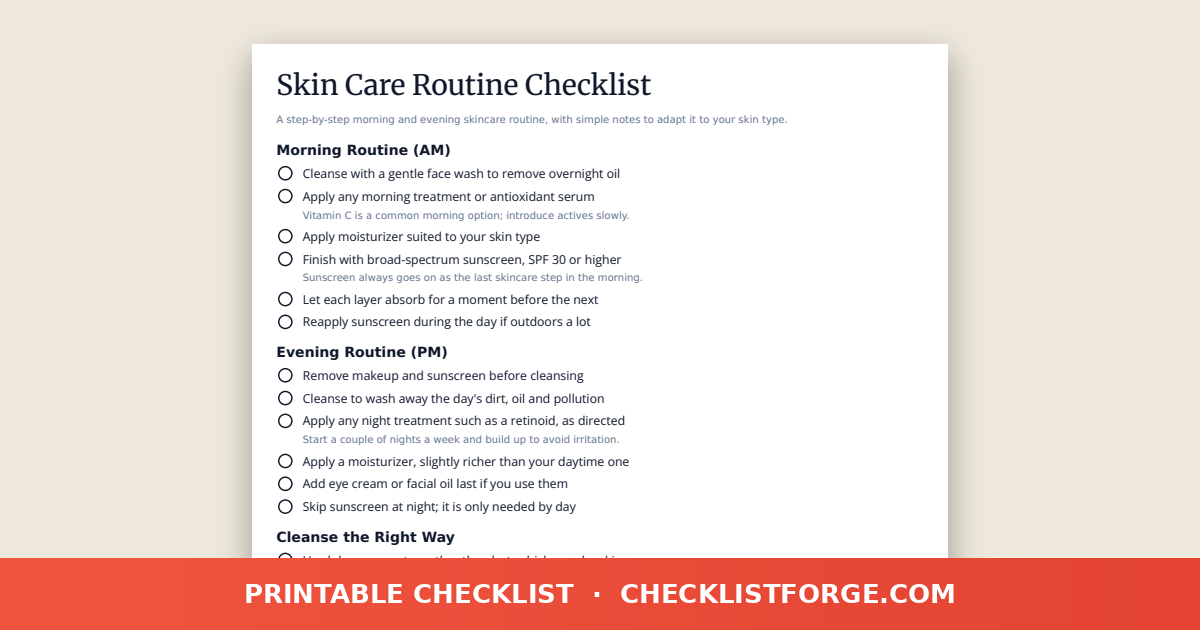 Skin Care Routine Checklist