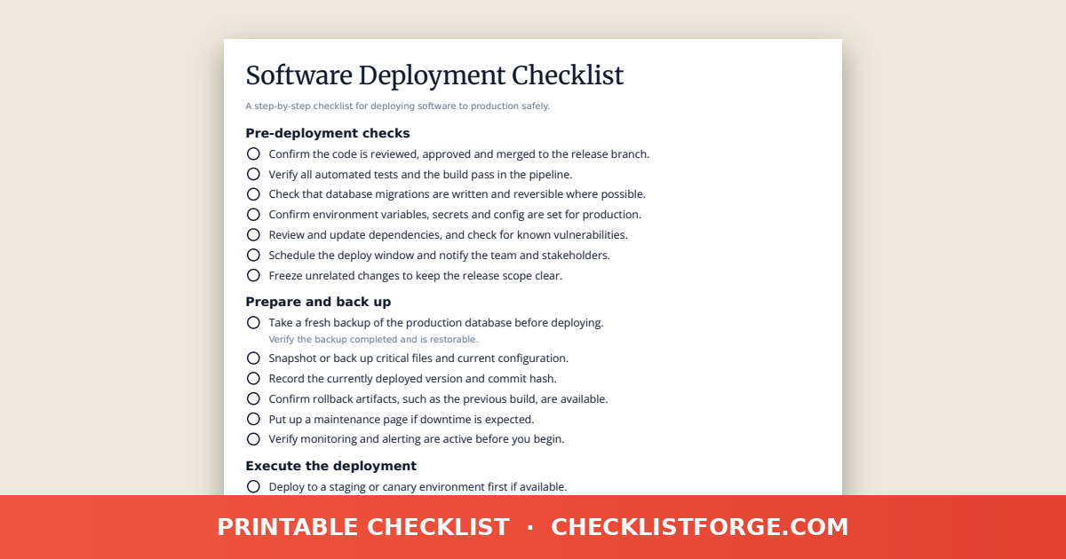 Software Deployment Checklist