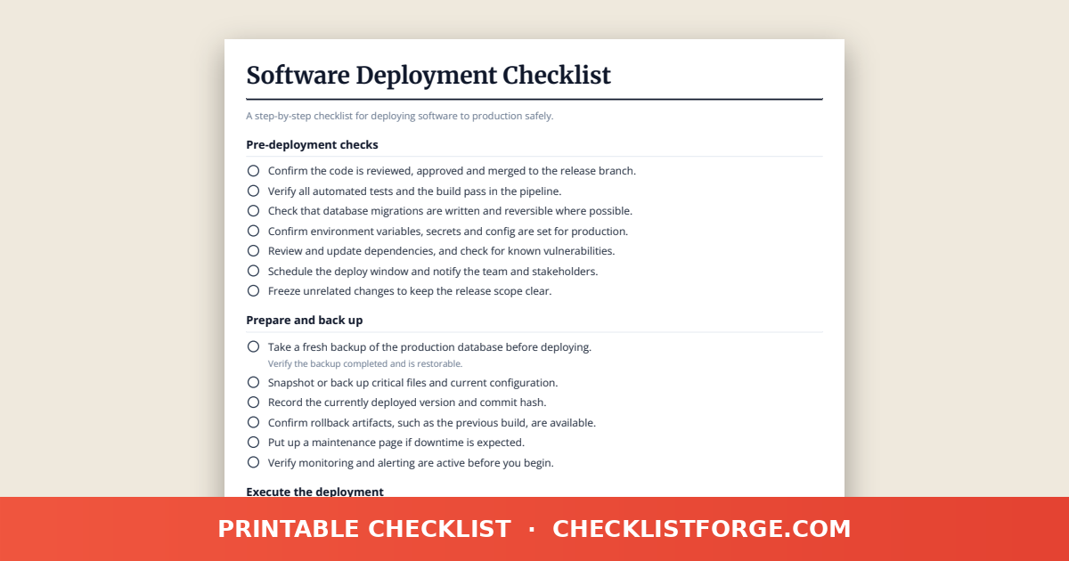 Software Deployment Checklist