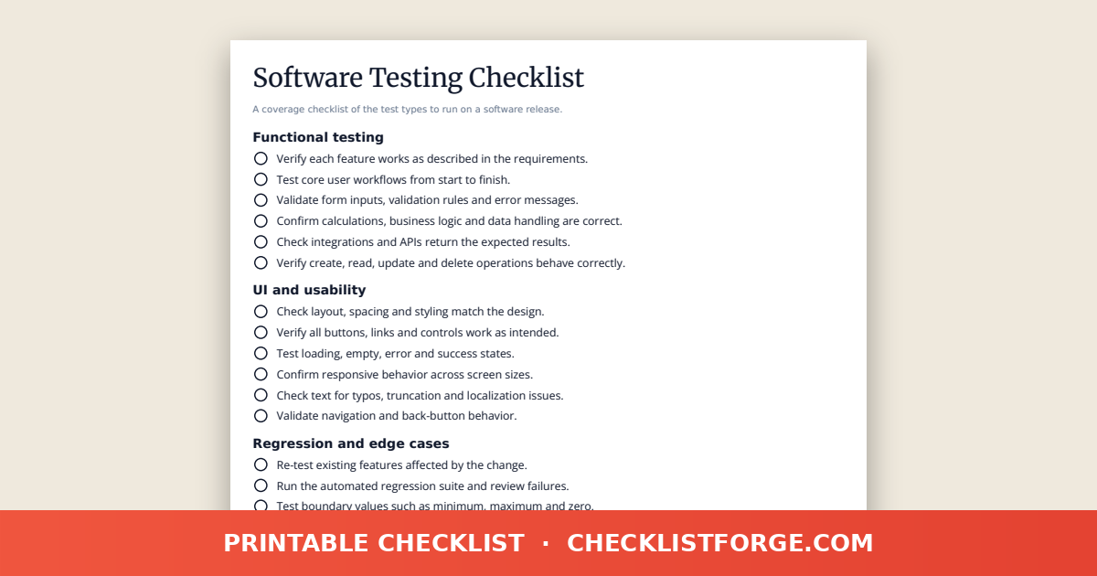 Software Testing Checklist