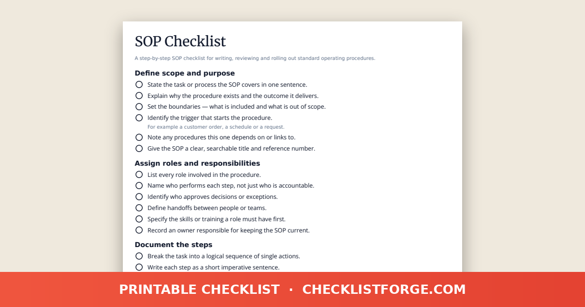 SOP Checklist