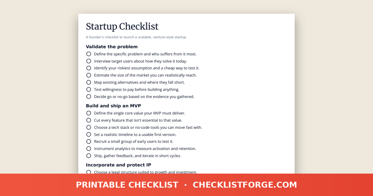 Startup Checklist