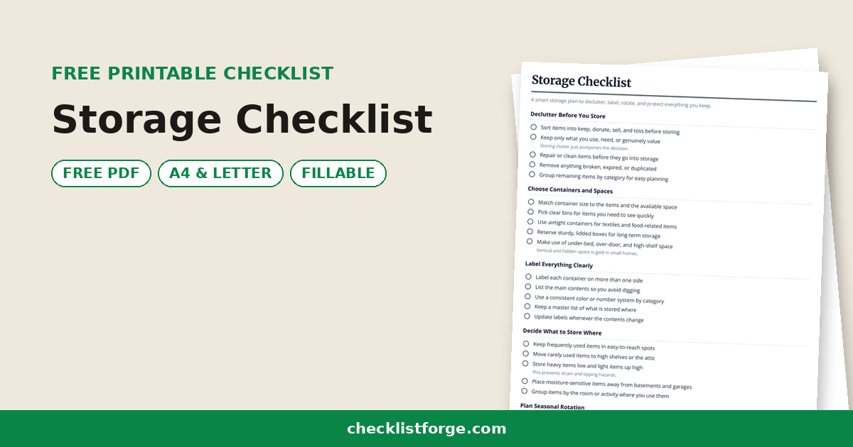 Storage Checklist