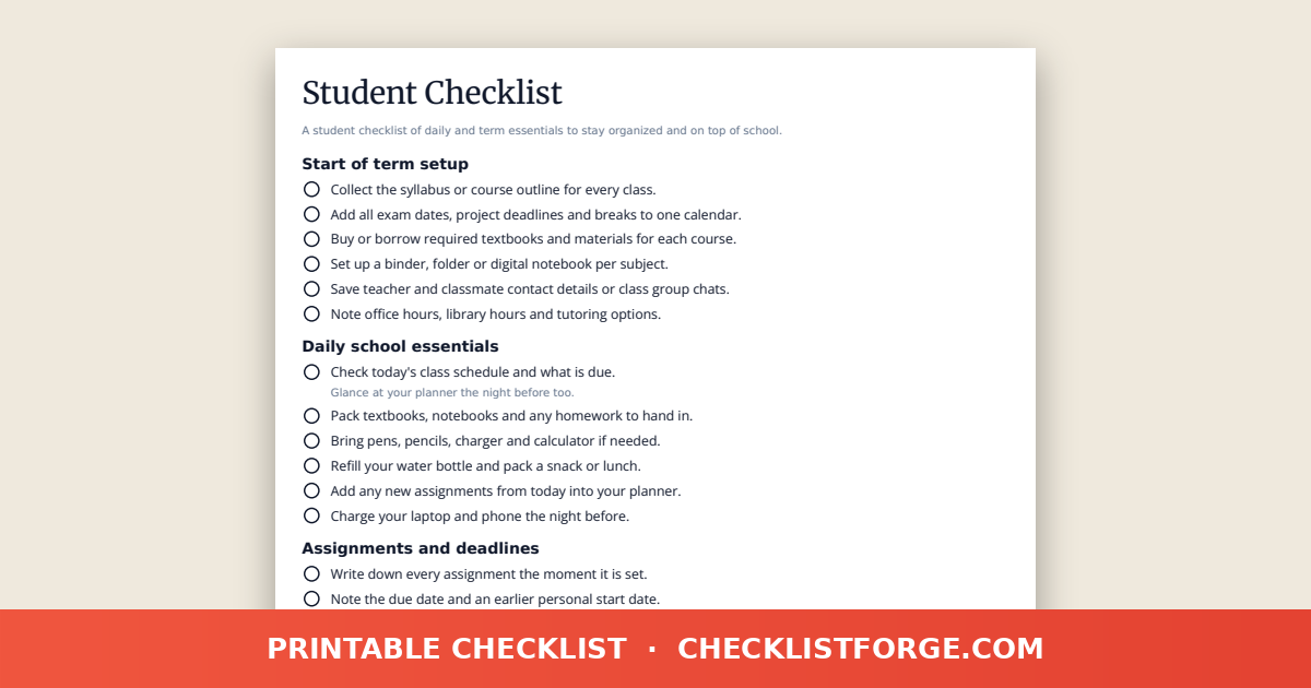 Student Checklist