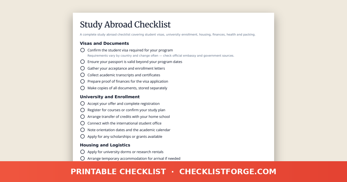 Study Abroad Checklist