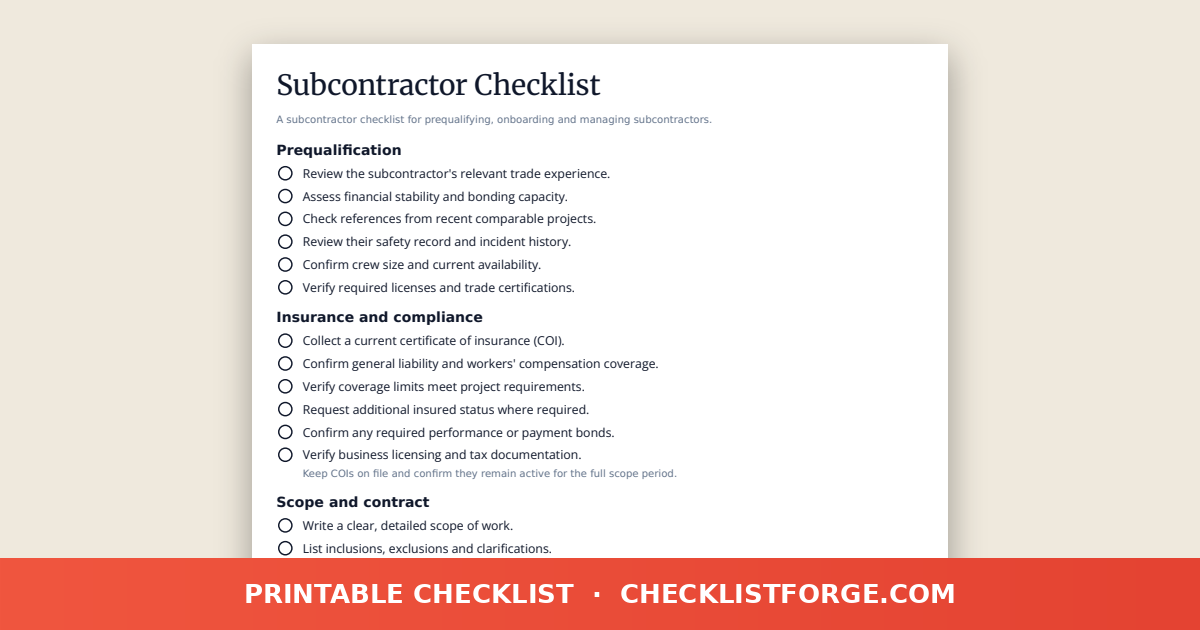 Subcontractor Checklist