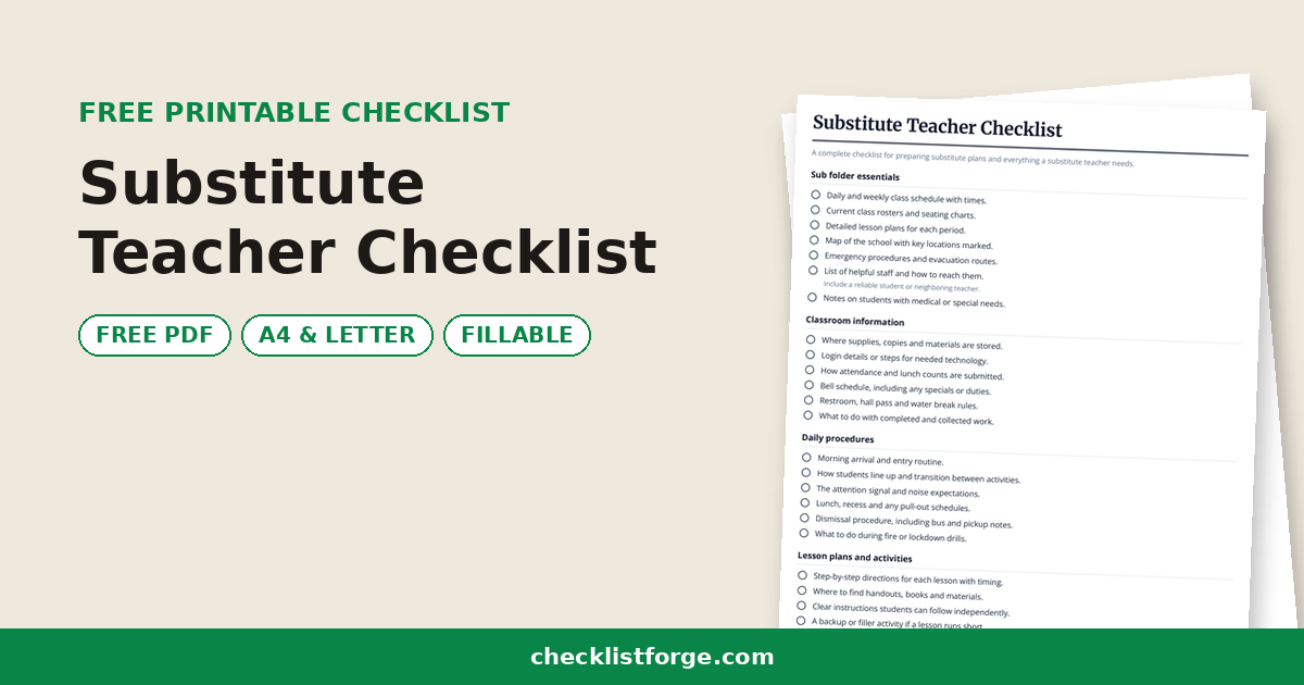 Substitute Teacher Checklist