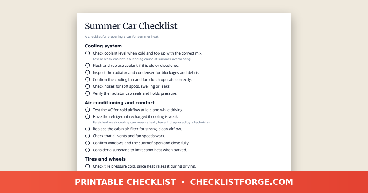 Summer Car Checklist