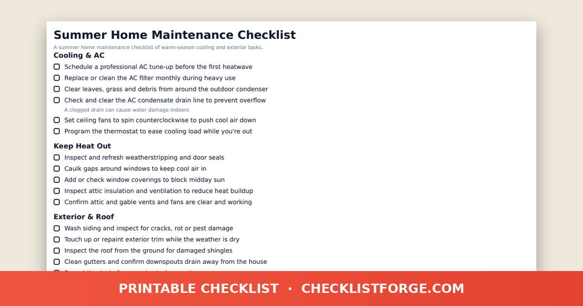 Summer Home Maintenance Checklist