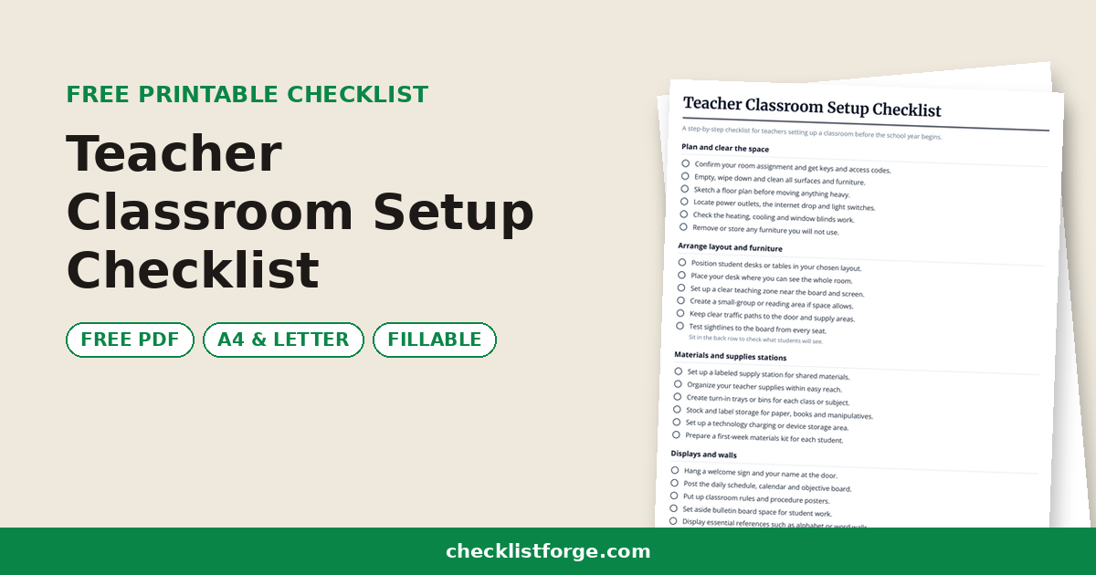 Teacher Classroom Setup Checklist