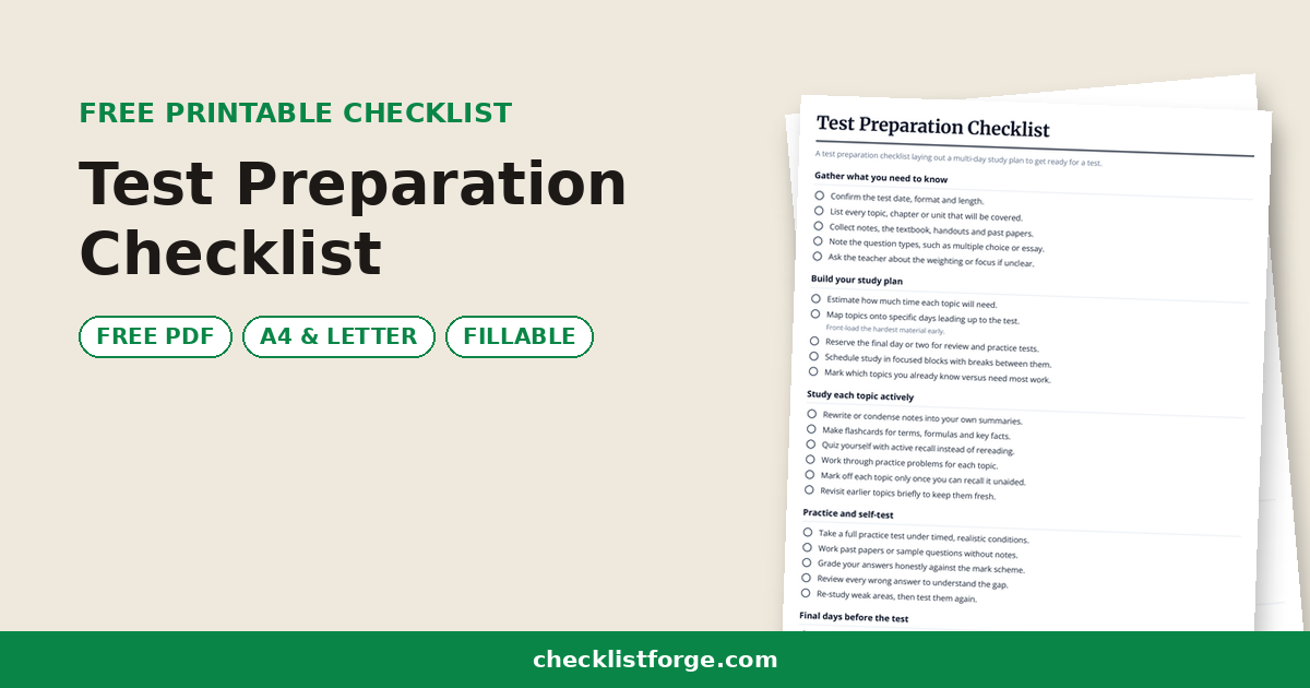 Test Preparation Checklist