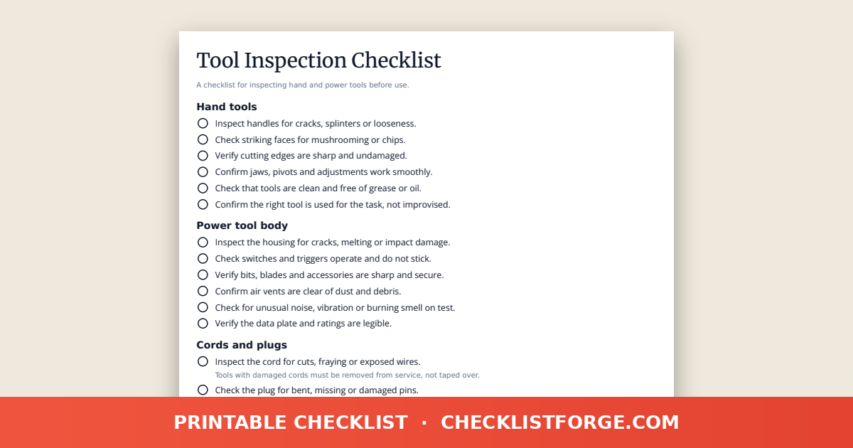 Tool Inspection Checklist