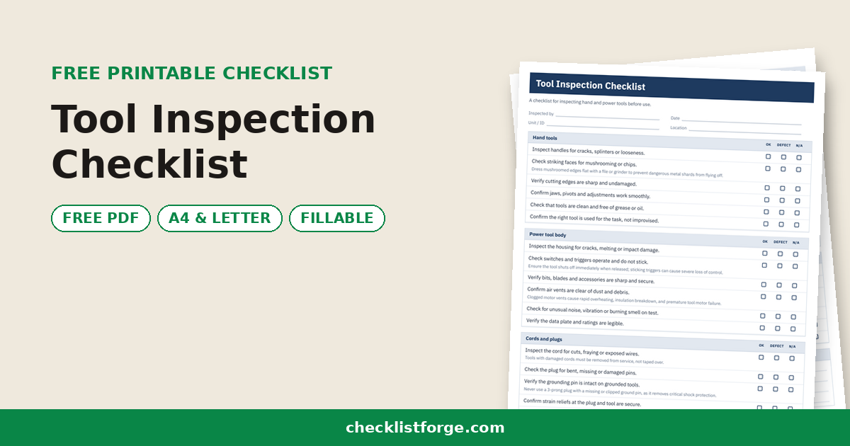 Tool Inspection Checklist