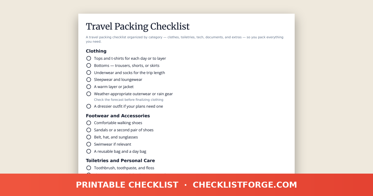 Travel Packing Checklist