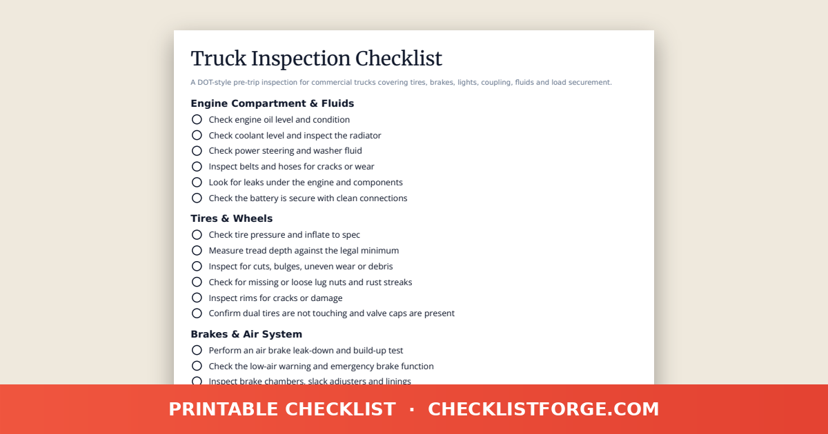 Truck Inspection Checklist