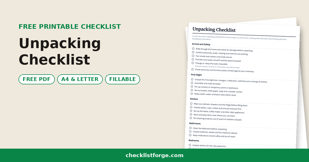 Unpacking Checklist