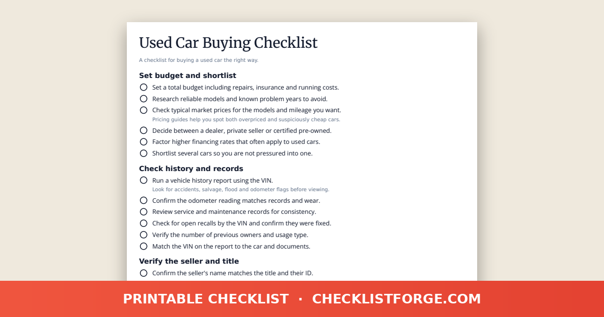 Used Car Buying Checklist