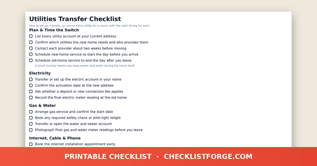 Utilities Transfer Checklist