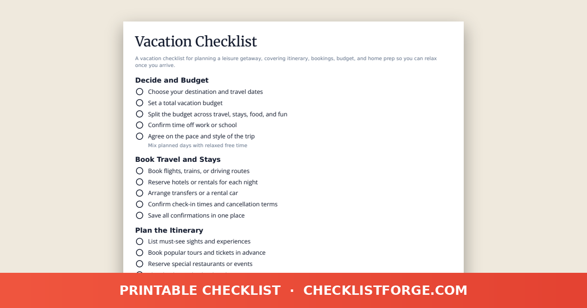 Vacation Checklist