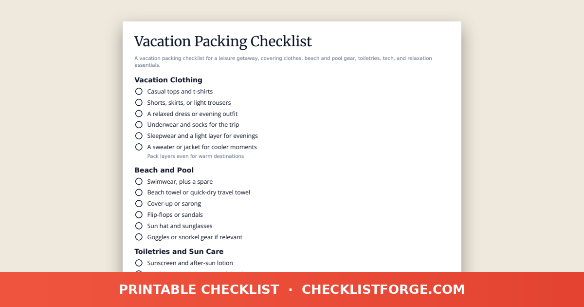 Vacation Packing Checklist