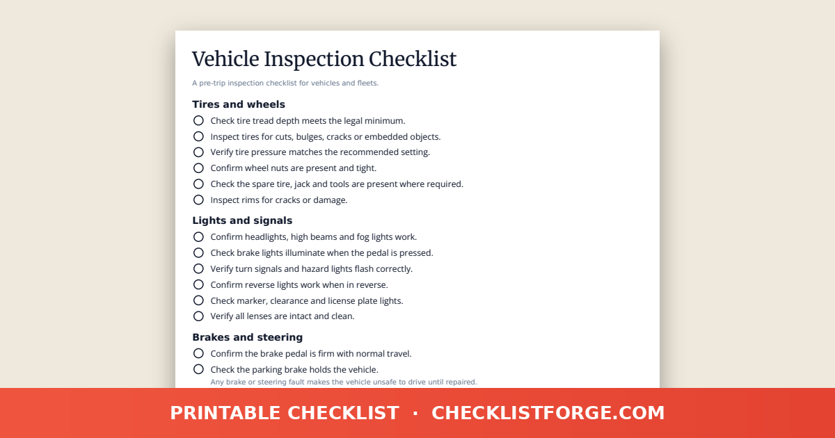 Vehicle Inspection Checklist